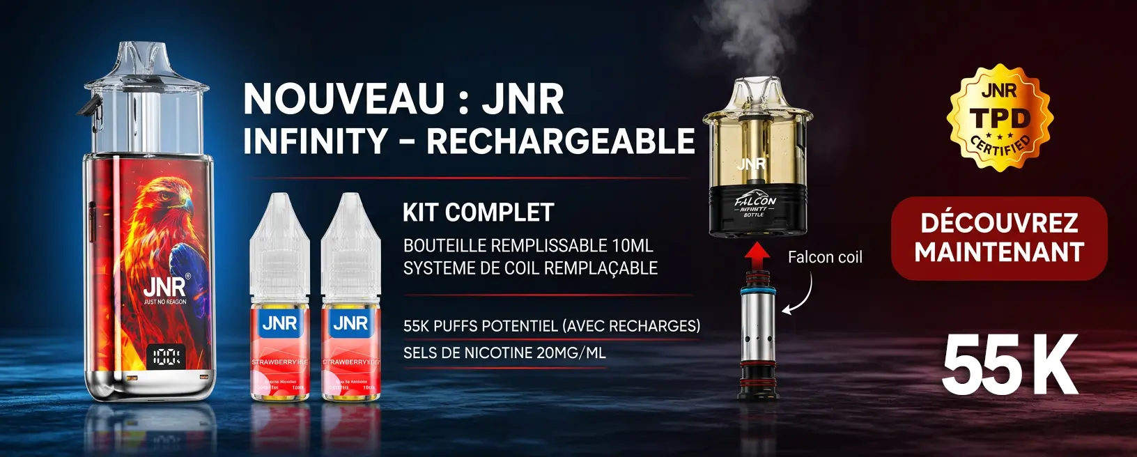 JNR Falcon GEM+ 30K – Puff Rechargeable Suisse | TecoVape